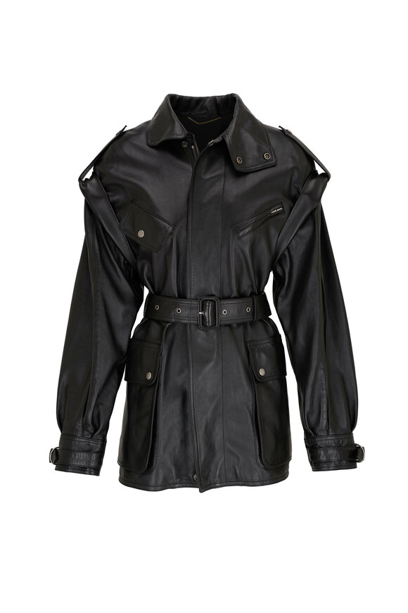 Saint Laurent Belted Black Leather Jacket 