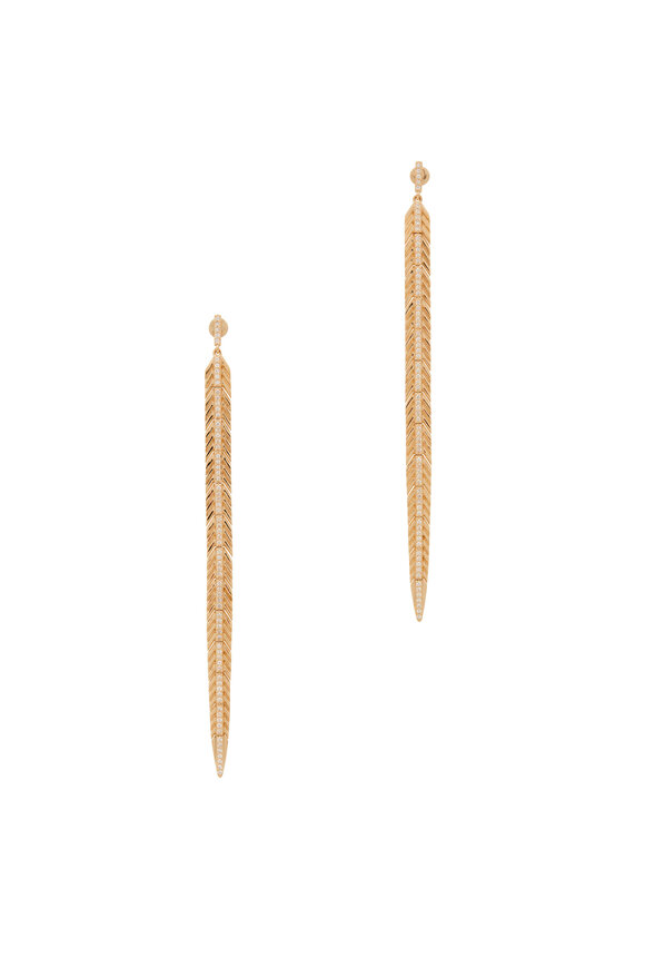 Kai Linz Yellow Gold Elongated Diamond Leaf Earrings