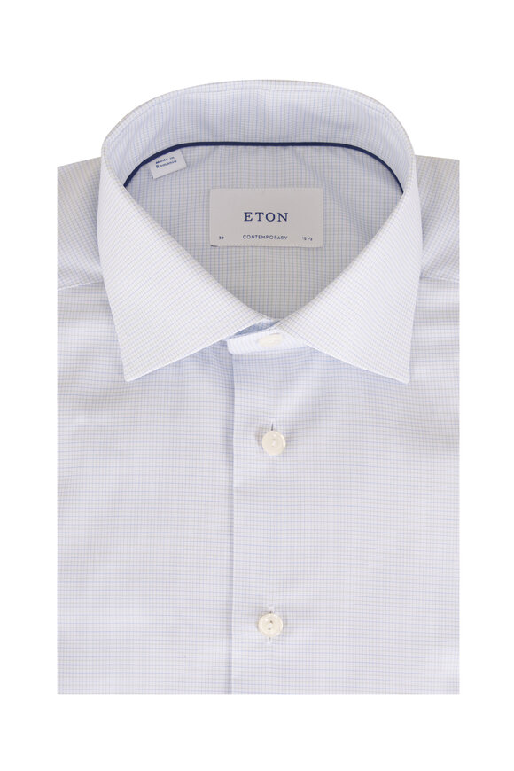 Eton Green Mini Check Cotton Dress Shirt - view 1