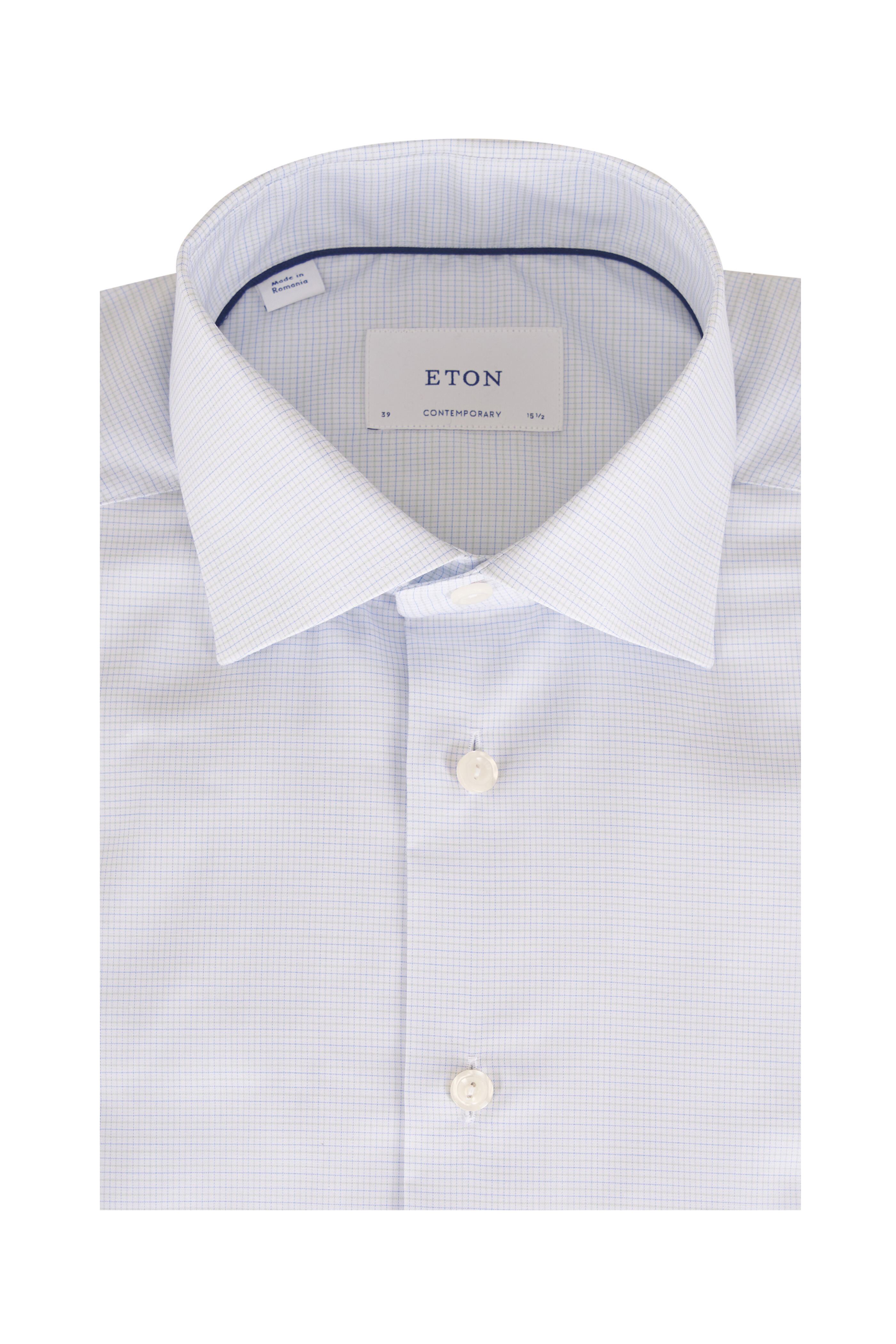 Eton - Green Mini Check Cotton Dress Shirt - view 1