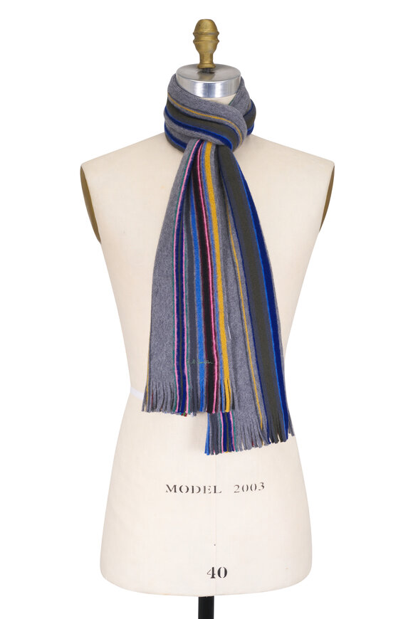 Paul Smith Gray Multistripe Merino Wool Scarf