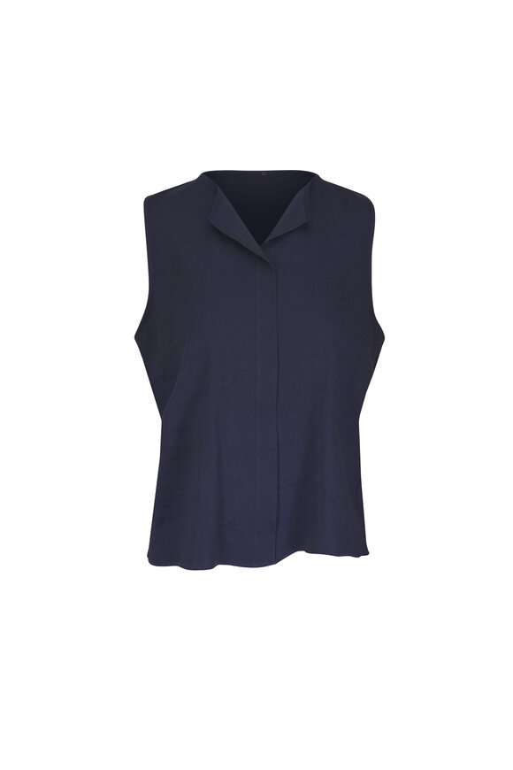 Peter Cohen Ethnic Navy Stretch Linen Viscose Tank