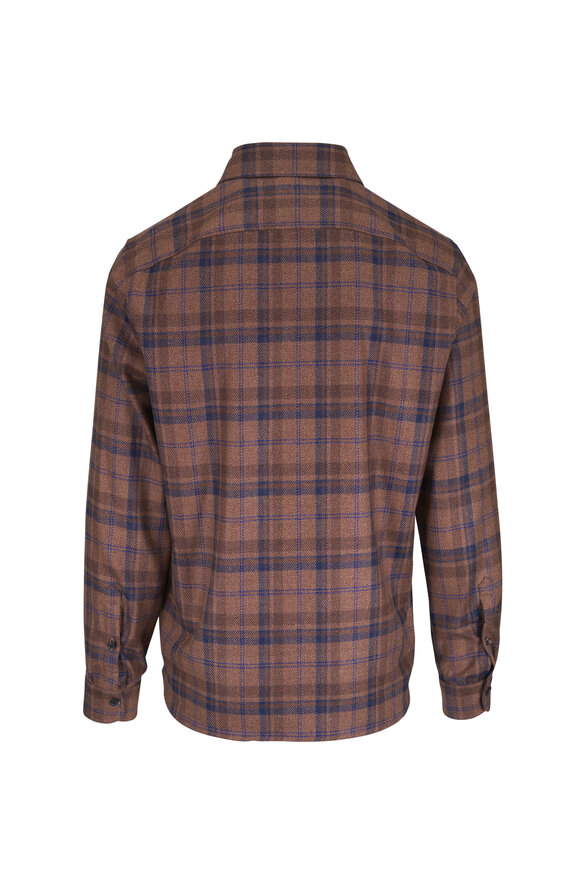 Isaia Brown & Blue Plaid Button Up Overshirt - view 2