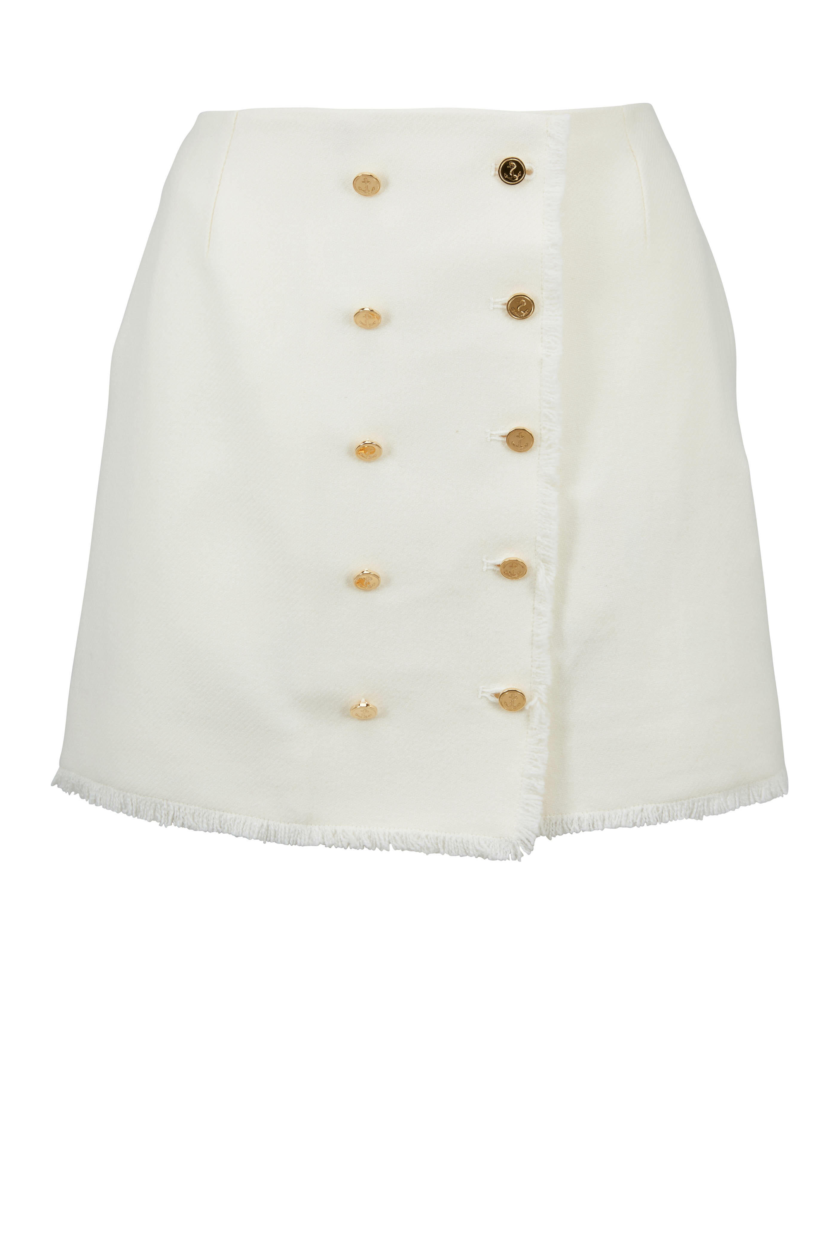 スカート THOM BROWNE Woman Skirt White FKK132BY1037 100 Thom Browne - Cream Frayed Donegal Wool Mini Skirt