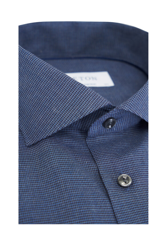 Eton - Dark Blue Mini Houndstooth Cotton Dress Shirt