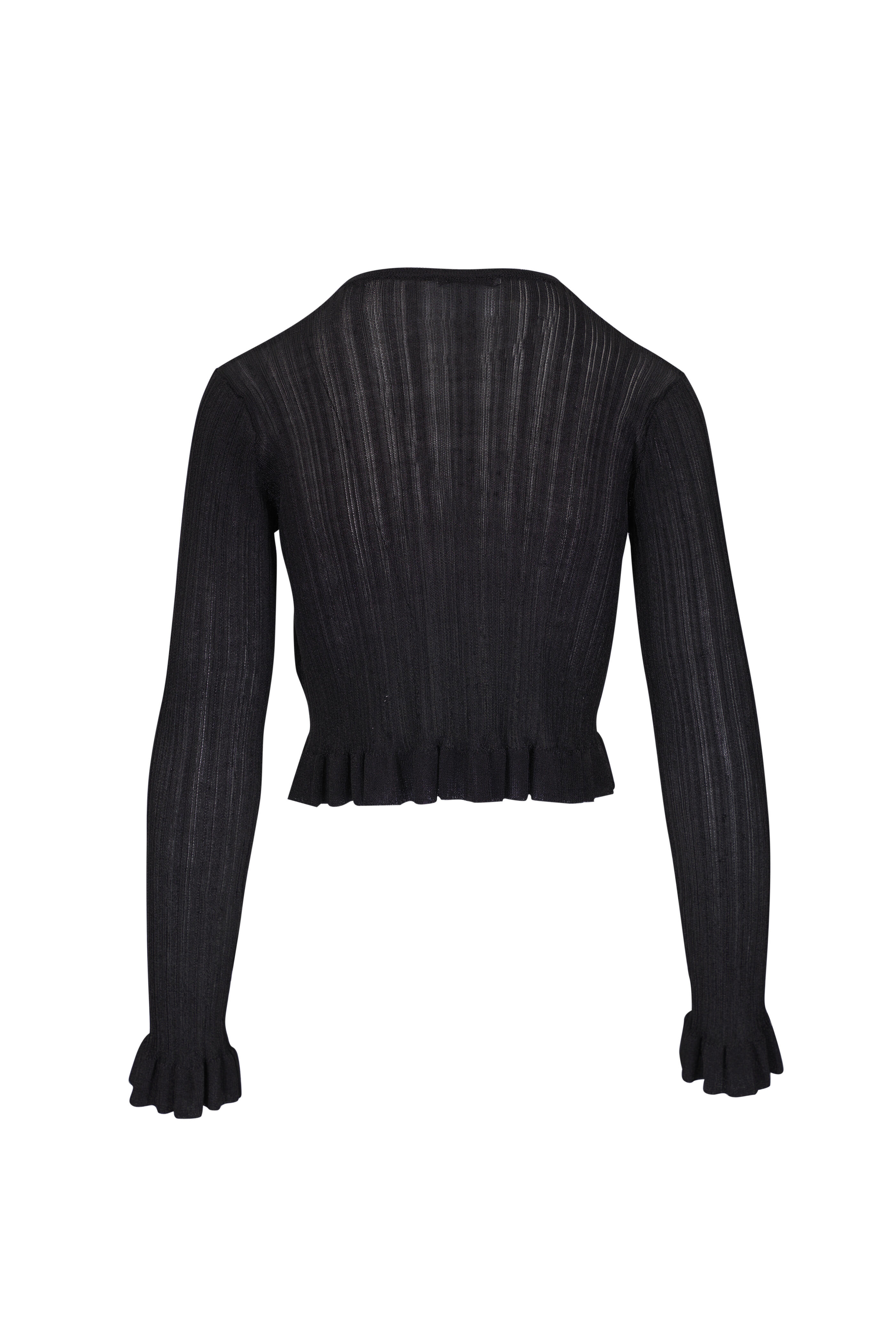 Erdem - Black Lurex Plissé Knit Cropped Cardigan
