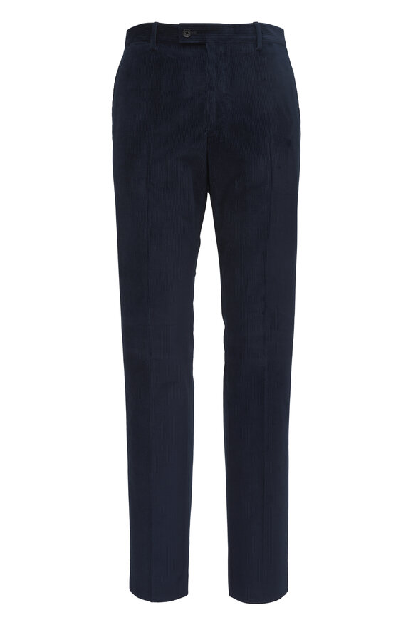 Maurizio Baldassari Navy Stretch Corduroy Flat Front Pant