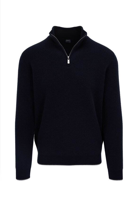 Fedeli - Navy Cashmere Quarter Zip Pullover