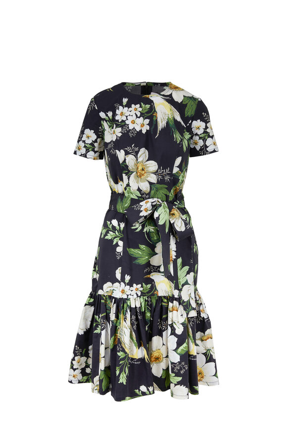 Carolina Herrera - Black Multi Floral Printed Stretch Cotton Dress