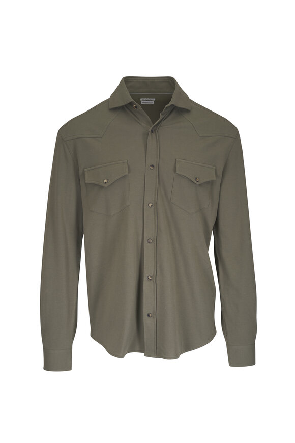 Brunello Cucinelli Military Green Western Shirt