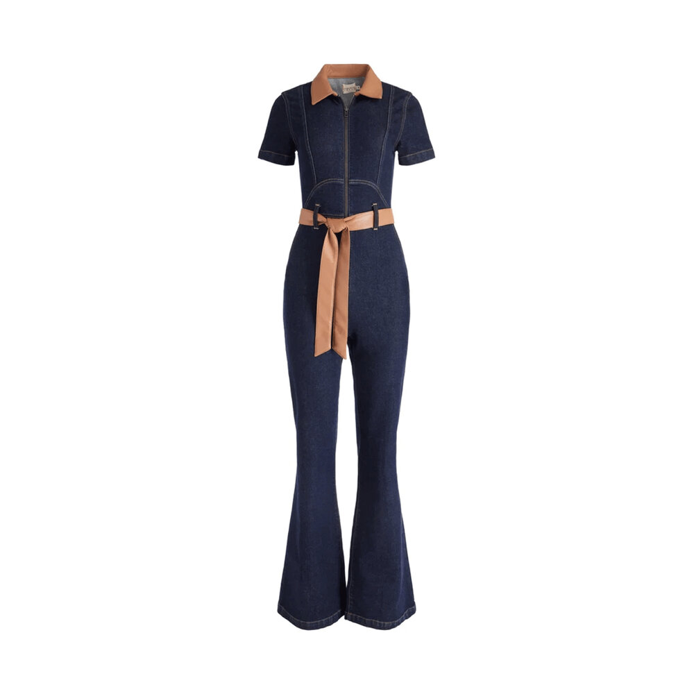 Alice & Olivia - Gorgeous Wide Leg Jumpsuit in Dark Rinse