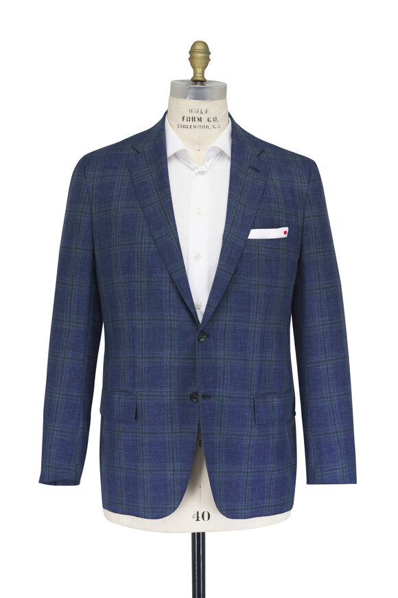 Kiton Blue & Green Windowpane Plaid Wool Sportcoat - view 2