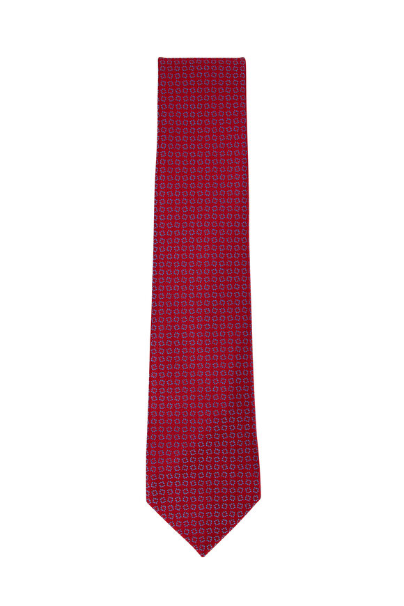 Charvet - Red & Light Blue Geometric Silk Necktie