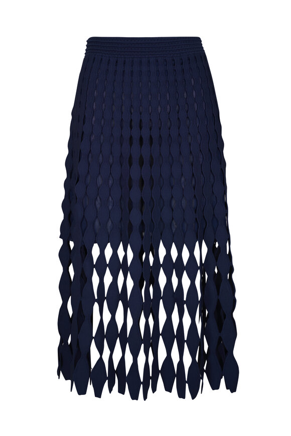 D.Exterior - Blue Metallic Wave Midi Skirt | Mitchell Stores