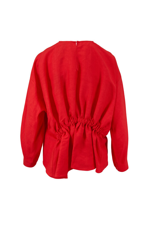 Derek Lam - Bright Red Linen Gathered Waist Top