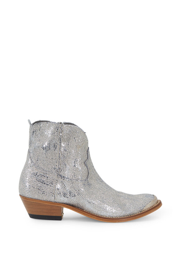 Golden Goose - Young Silver Glitter Paillette Western Short Boot 