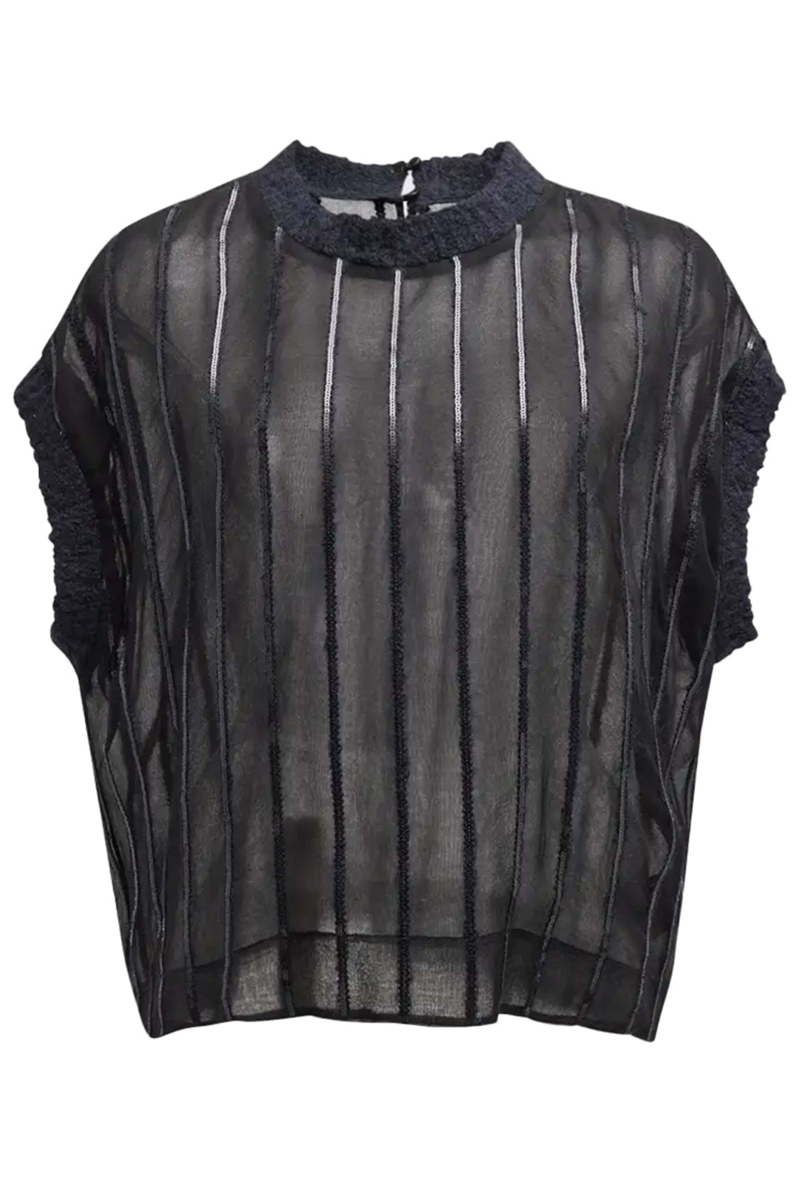 Brunello Cucinelli - Black Sequin Stripe Chiffon Blouse
