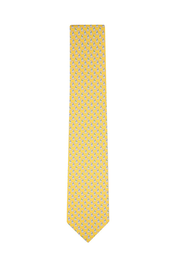 Ferragamo Yellow Dog Print Silk Necktie 
