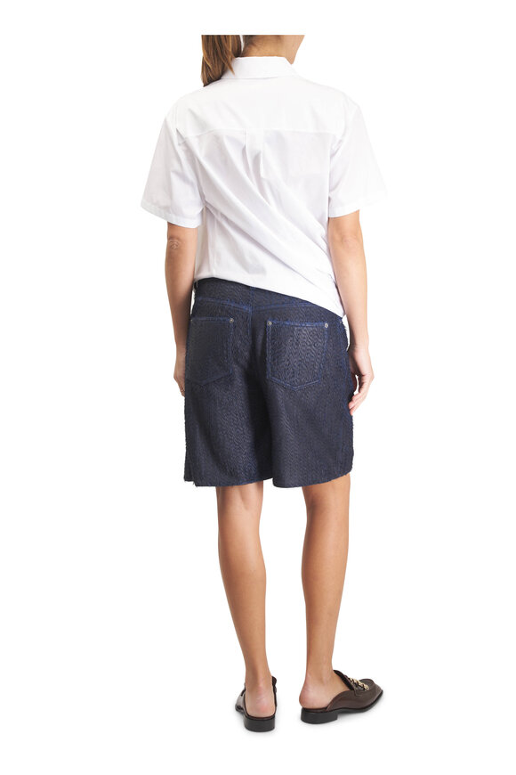 Loewe Navy Laser Cut Fringed Leather Bermuda Shorts - view 3