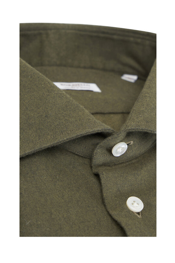 Borriello - Olive Solid Cotton & Cashmere Dress Shirt