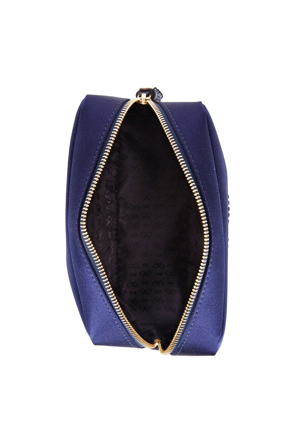 Anya Hindmarch - Navy Blue Satin Heart Embellished Cosmetic Bag