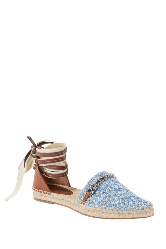 Tory Burch - Miller Blue & White Logo Thong Sandals
