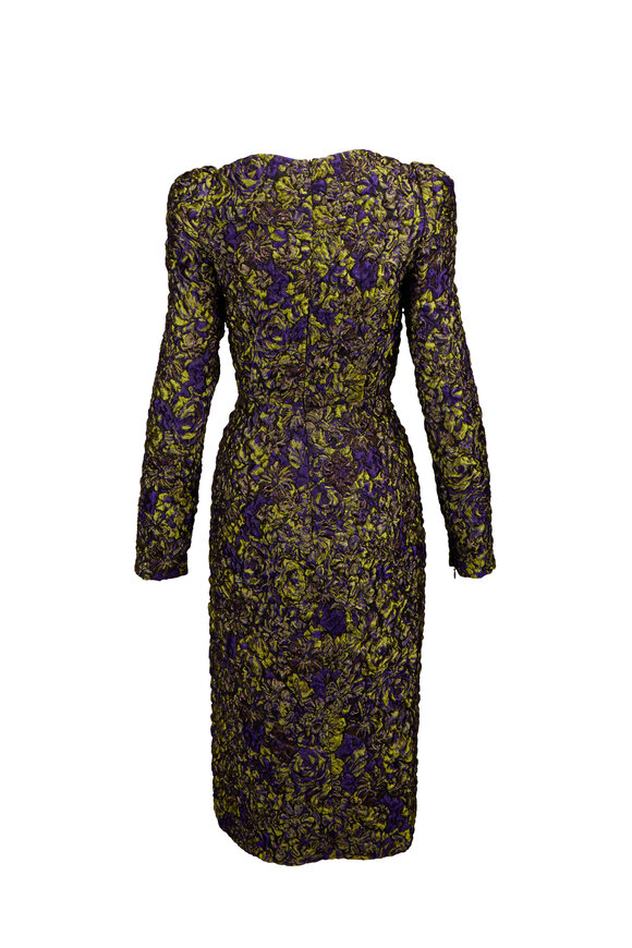 Balmain Violet & Green Jacquard Asymmetrical Midi Dress - view 2