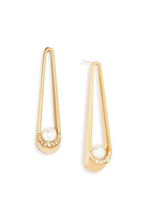 Yael Sonia Elongated Diamond & Pearl Ellipse Earrings