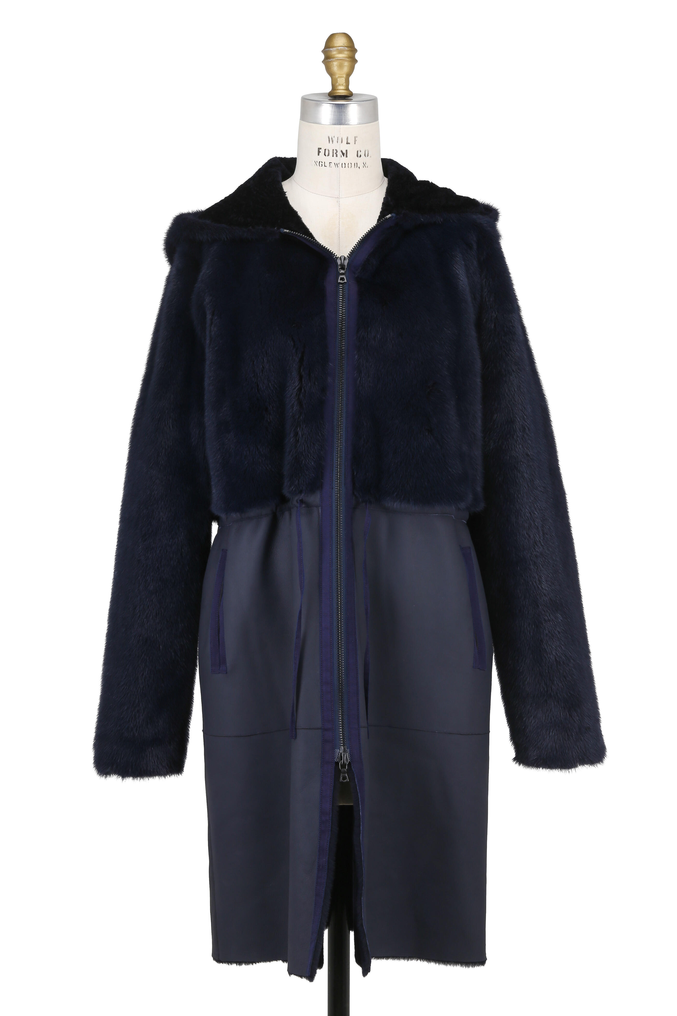 Oscar de la Renta Furs - Navy Dyed Mink & Shearling Hooded Reversible Coat