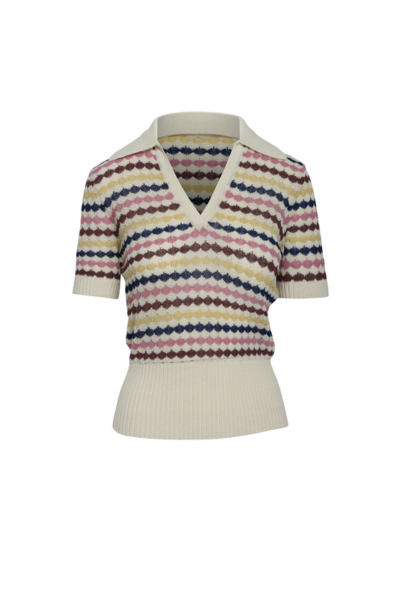 Zimmermann Awaken Scallop Stripe Knit Polo