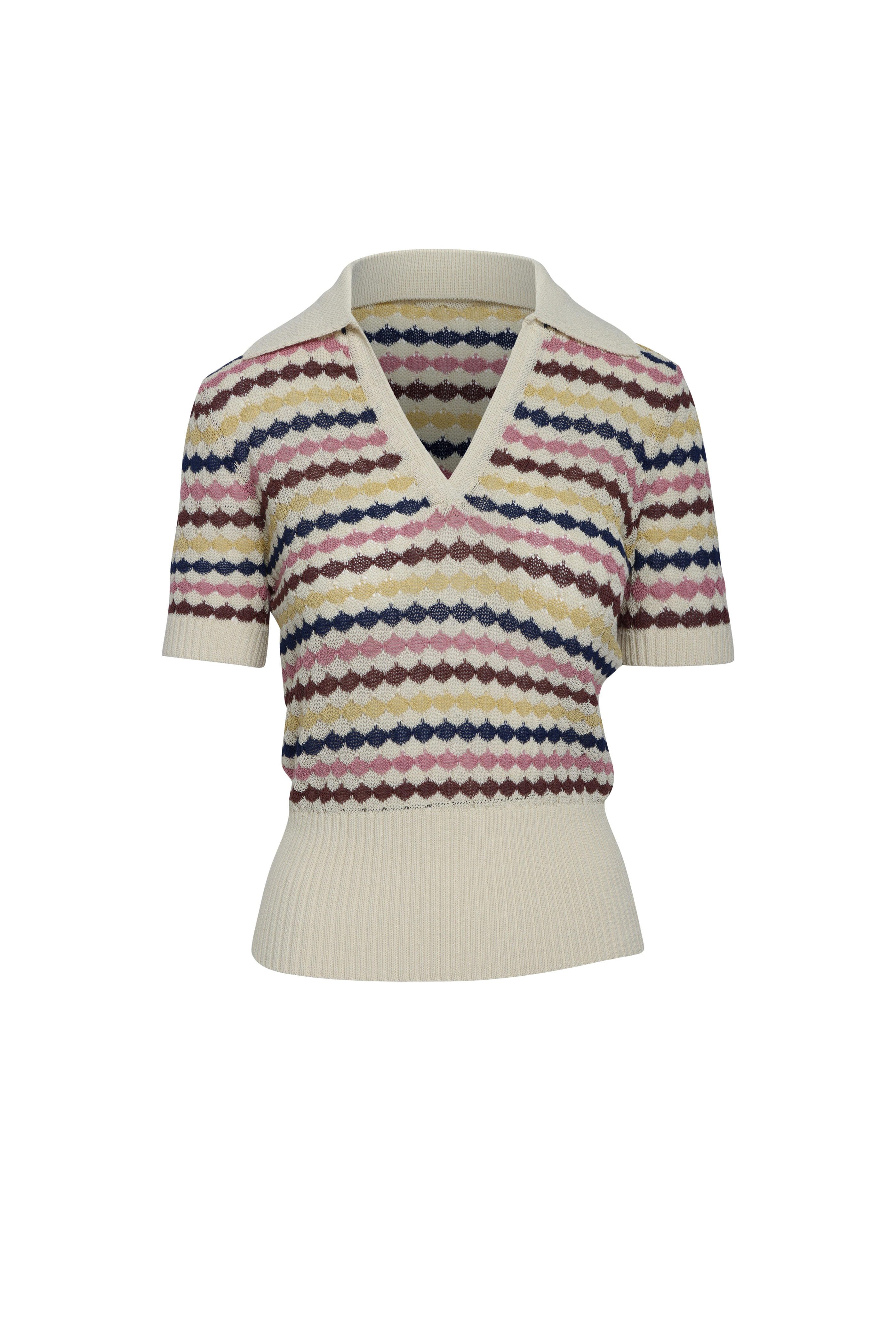 Zimmermann - Awaken Scallop Stripe Knit Polo