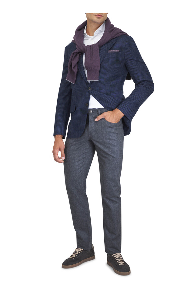 Brunello Cucinelli outfit featuring White Basic Fit Sport Shirt, Blue Wool & Cashmere Sportcoat and 3 other pieces
