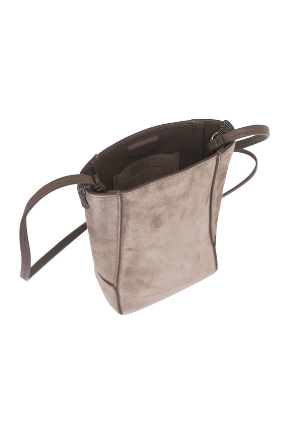 Brunello Cucinelli Duo Gray Suede Leather Phone Case Holder - view 6