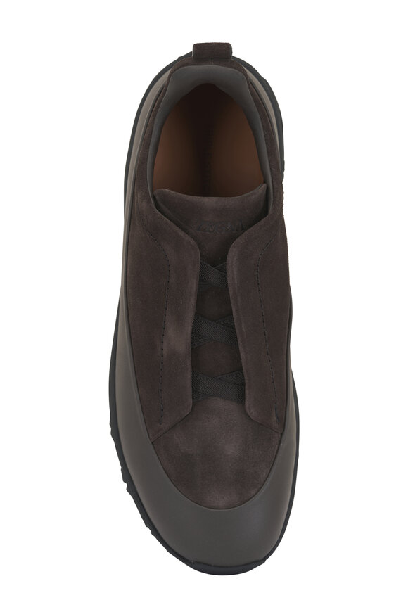 Zegna Triple Stitch Monte Brown Suede Low Top Sneaker - view 3
