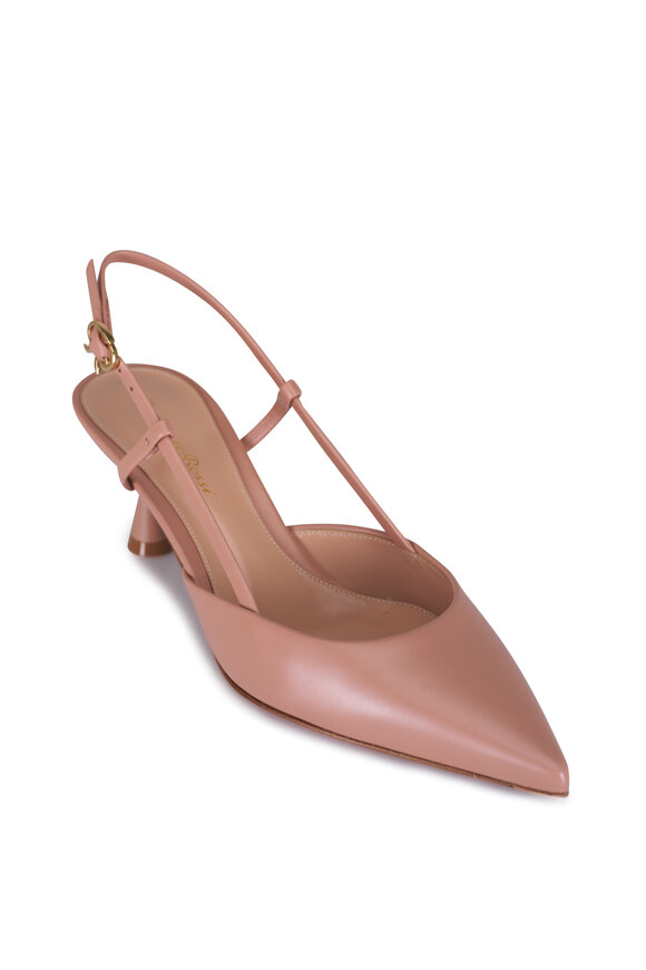Gianvito Rossi Ascent Vitello Peach Leather Slingback, 55mm