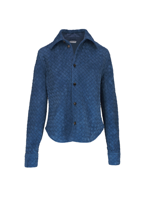 Bottega Veneta Blue Intrecciato Suede Shirt 