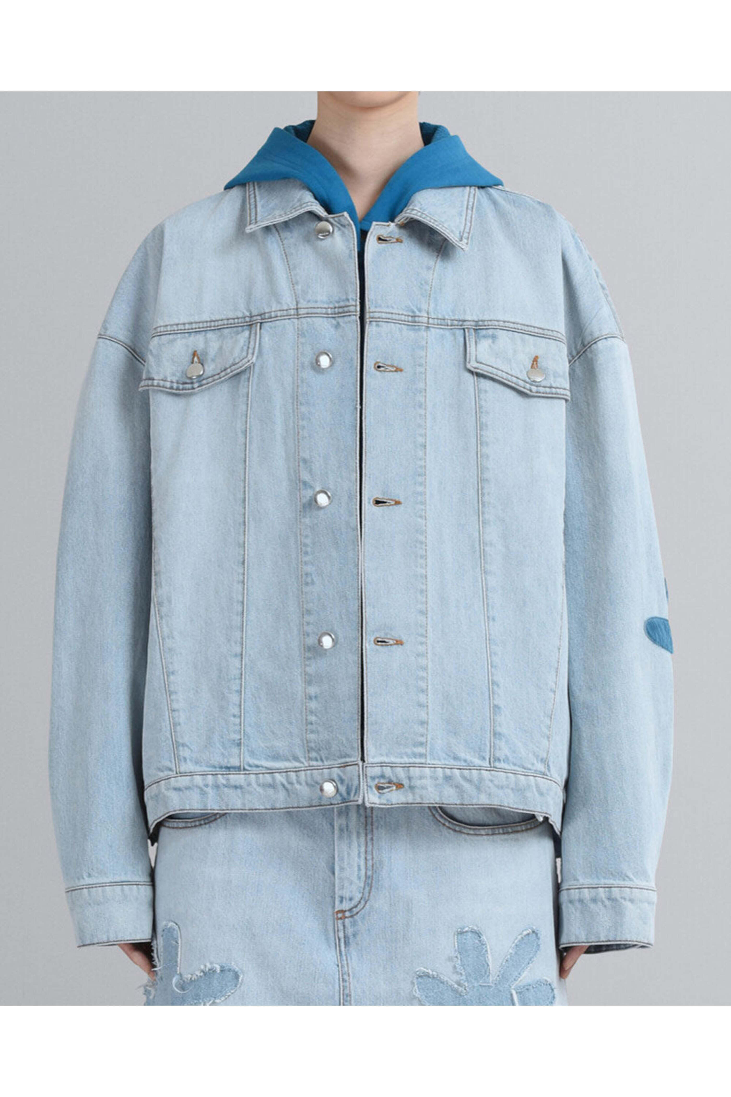 Marni - Floral Elbow Patch Oversized Denim Jacket