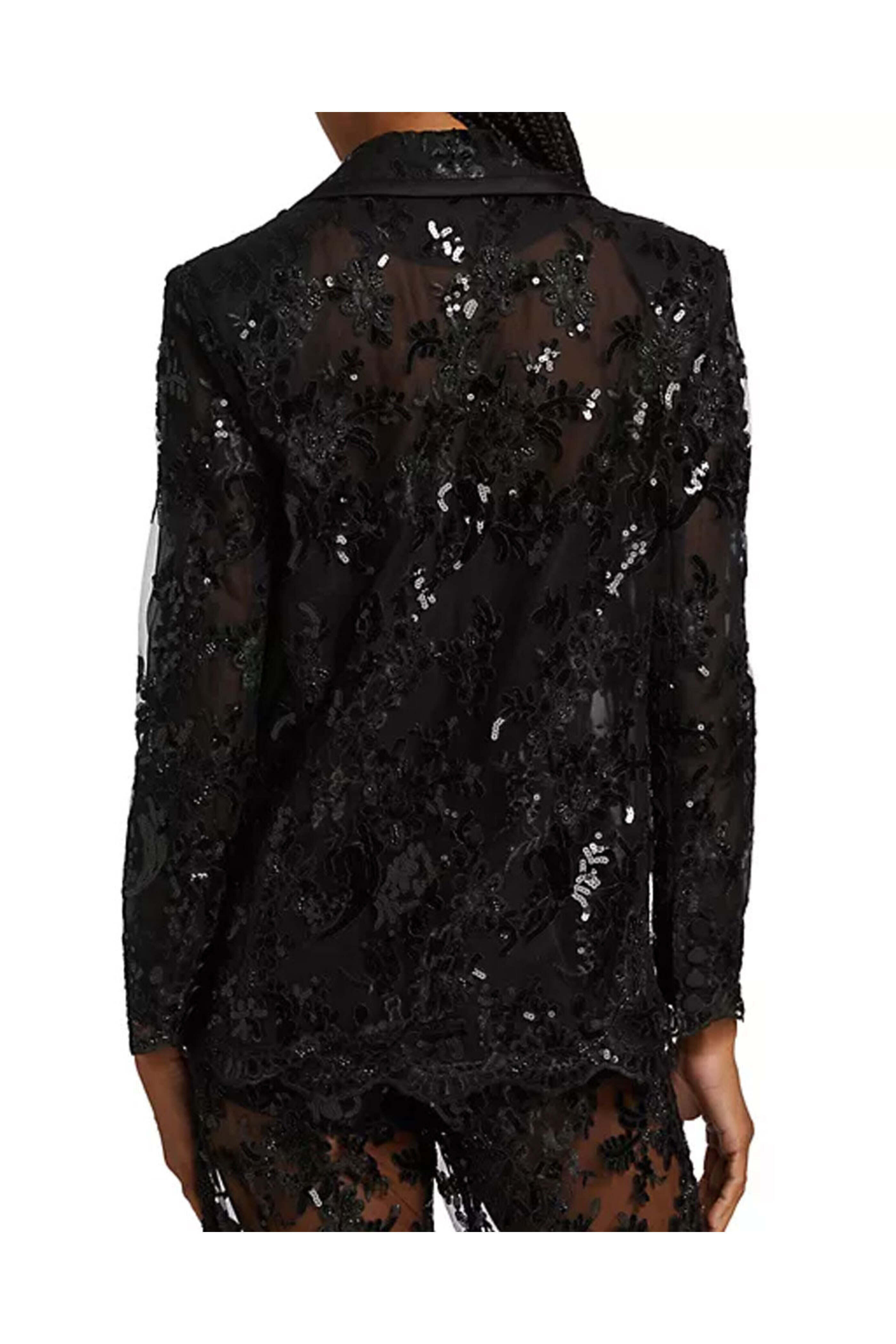 Alice & Olivia - Black Judith Embellished Sheer Lace Blazer