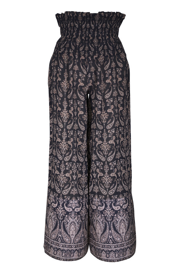 Veronica Beard Callaway Black & Beige Smocked Wide Leg Pant