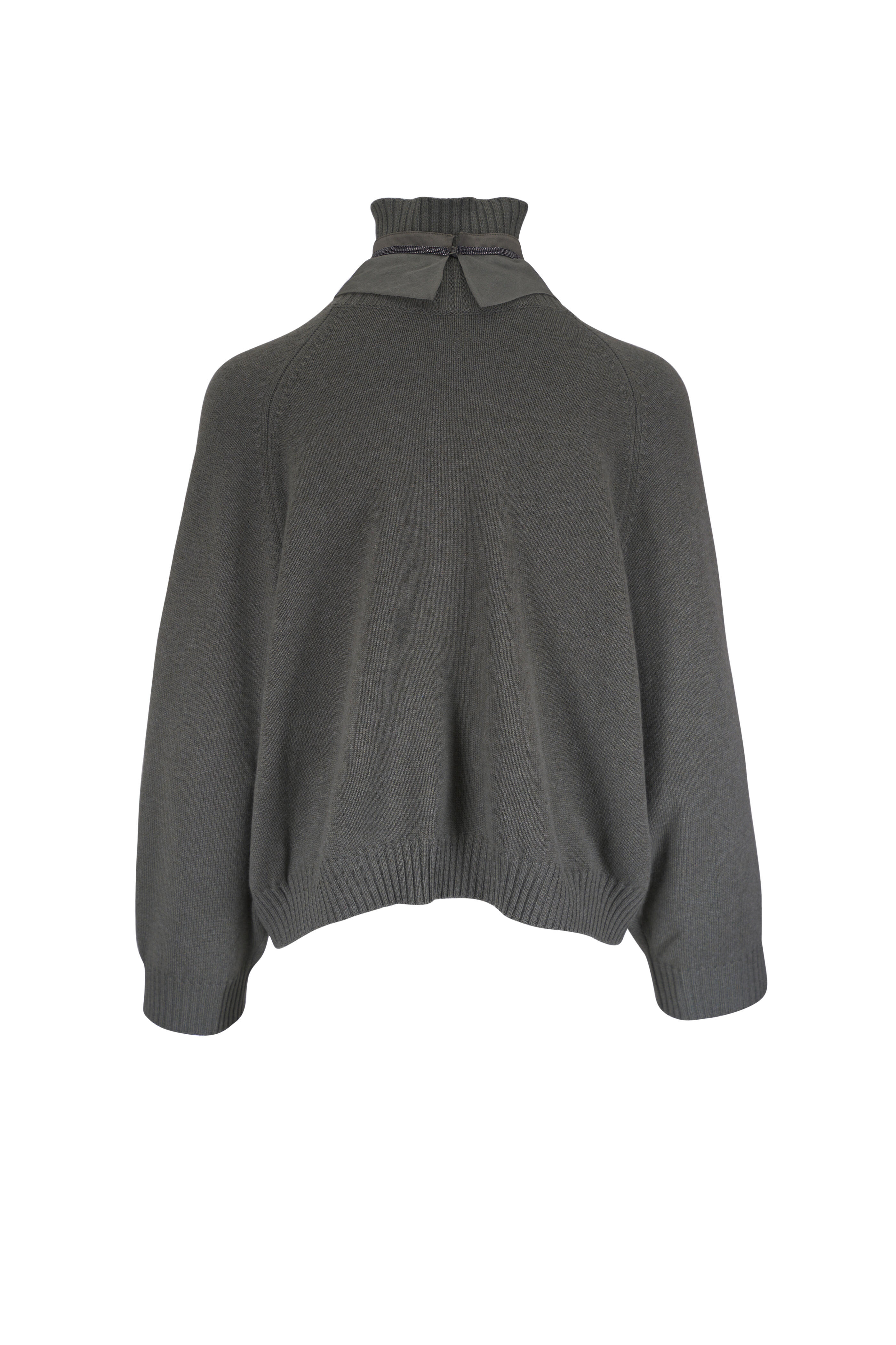 Brunello Cucinelli - Green Cashmere & Silk Collar Turtleneck Sweater - view 4