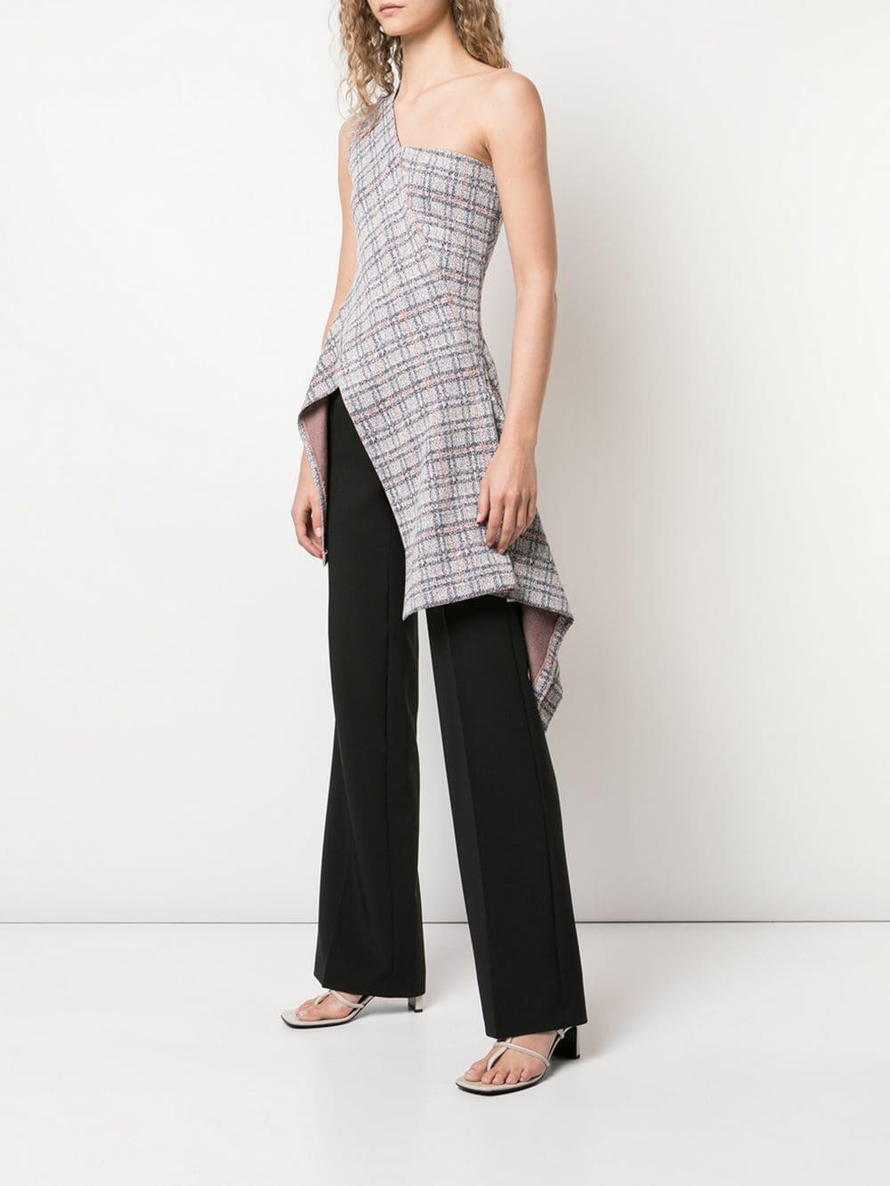 Rosetta Getty - Navy Blue & Poppy One Shoulder Asymmetrical Top