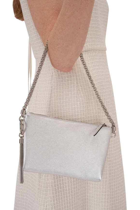 Jimmy Choo - Mini Callie Silver Nappa Leather Chain Clutch