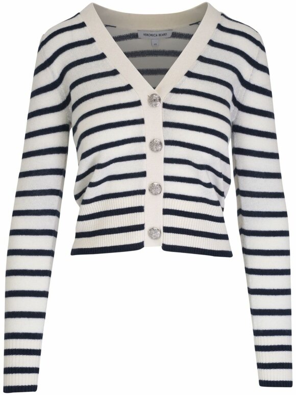 Veronica Beard - Solene Navy & Ivory Striped Cashmere Cardigan