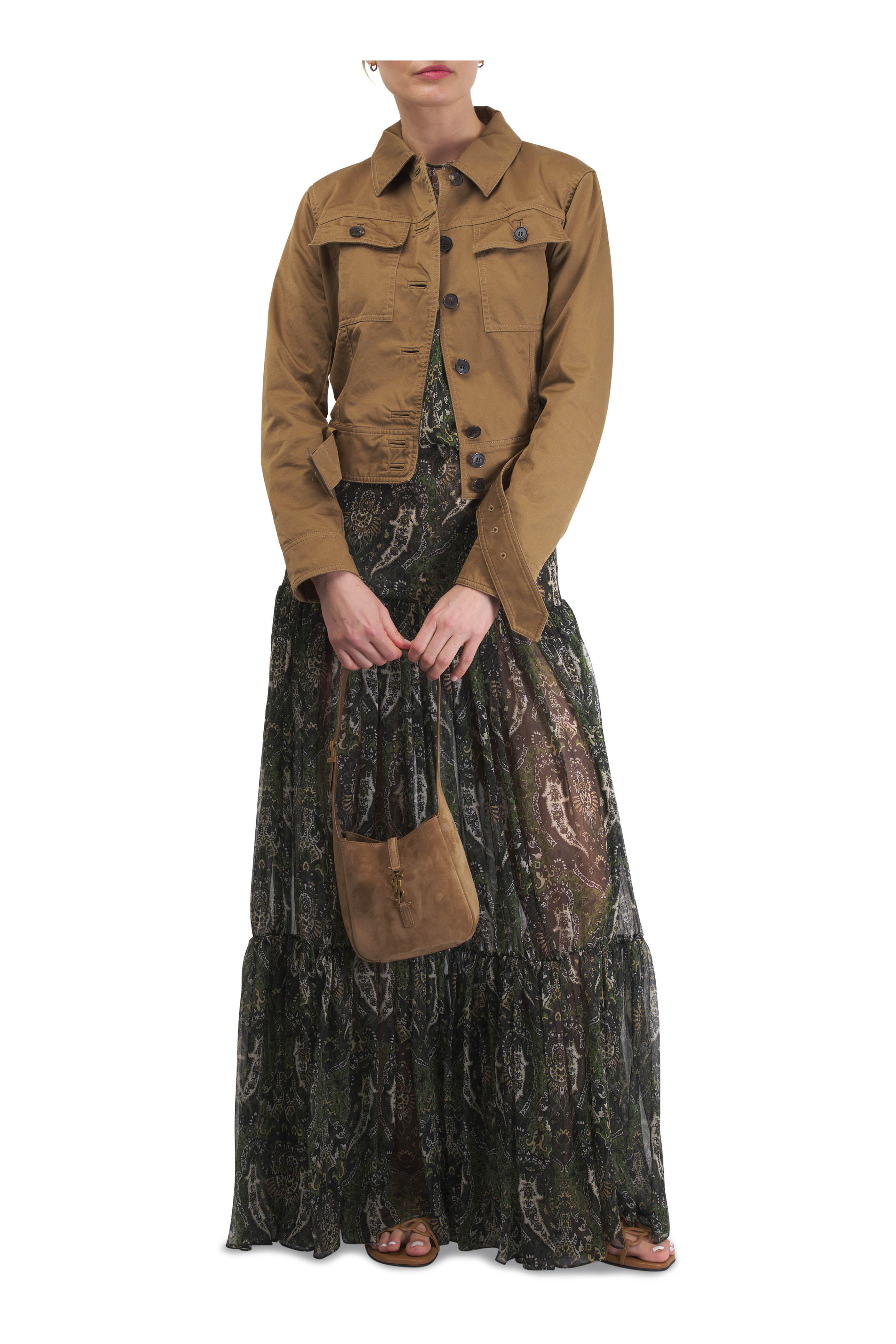 Saint Laurent - Baby Le 5 À 7 Supple Golden Leaf Suede Hobo Bag