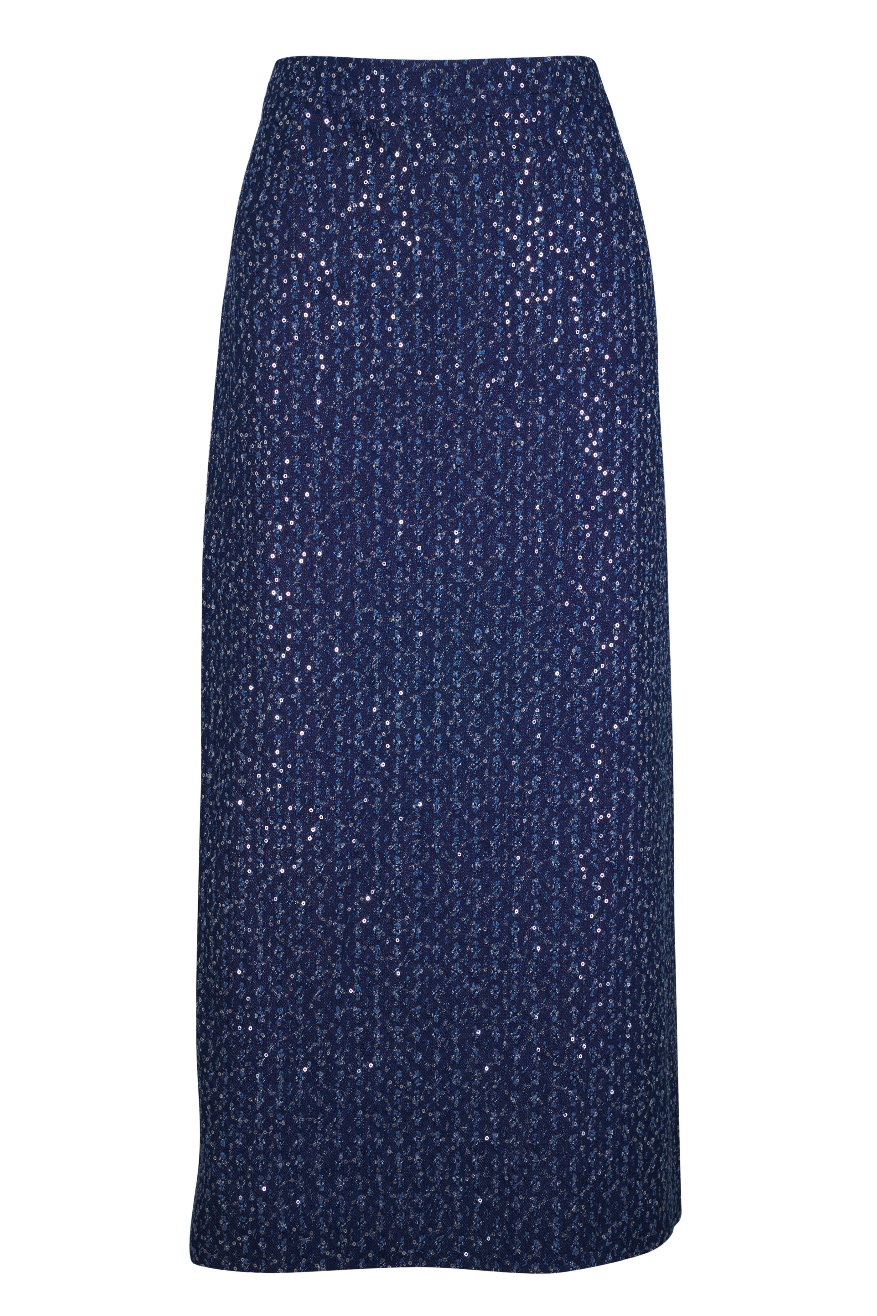 Michael Kors Collection - Denim Black Sequin Embellished Midi Skirt