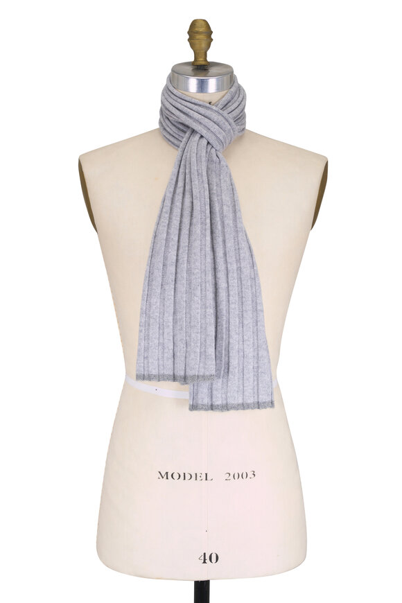 Brunello Cucinelli Gray Ribbed Cashmere Scarf - view 1