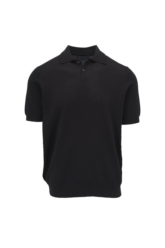 Patrick Assaraf Black Open Weave Short Sleeve Polo