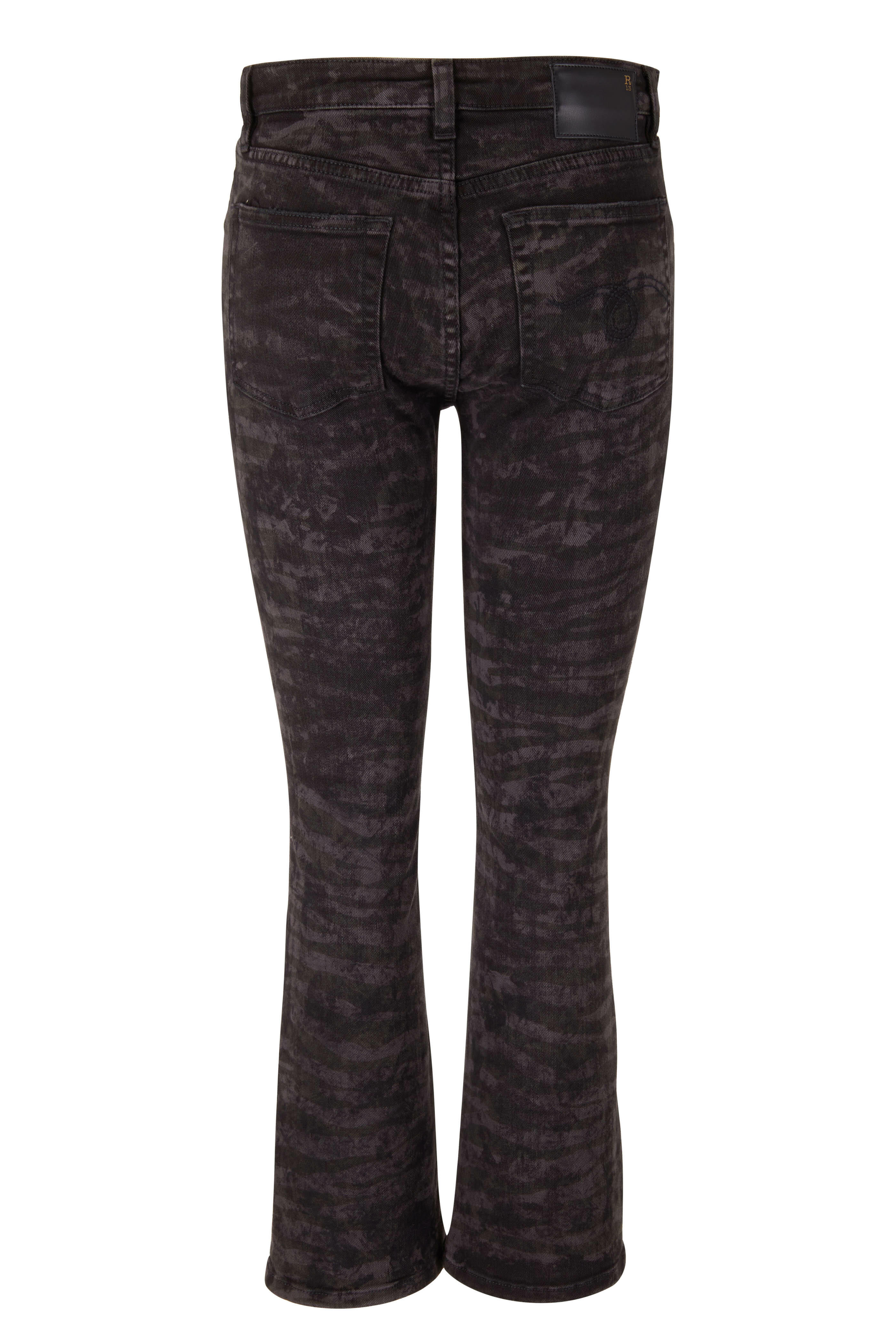 R13 - Kick Fit Black Zebra Crop Flare Jean | Mitchell Stores