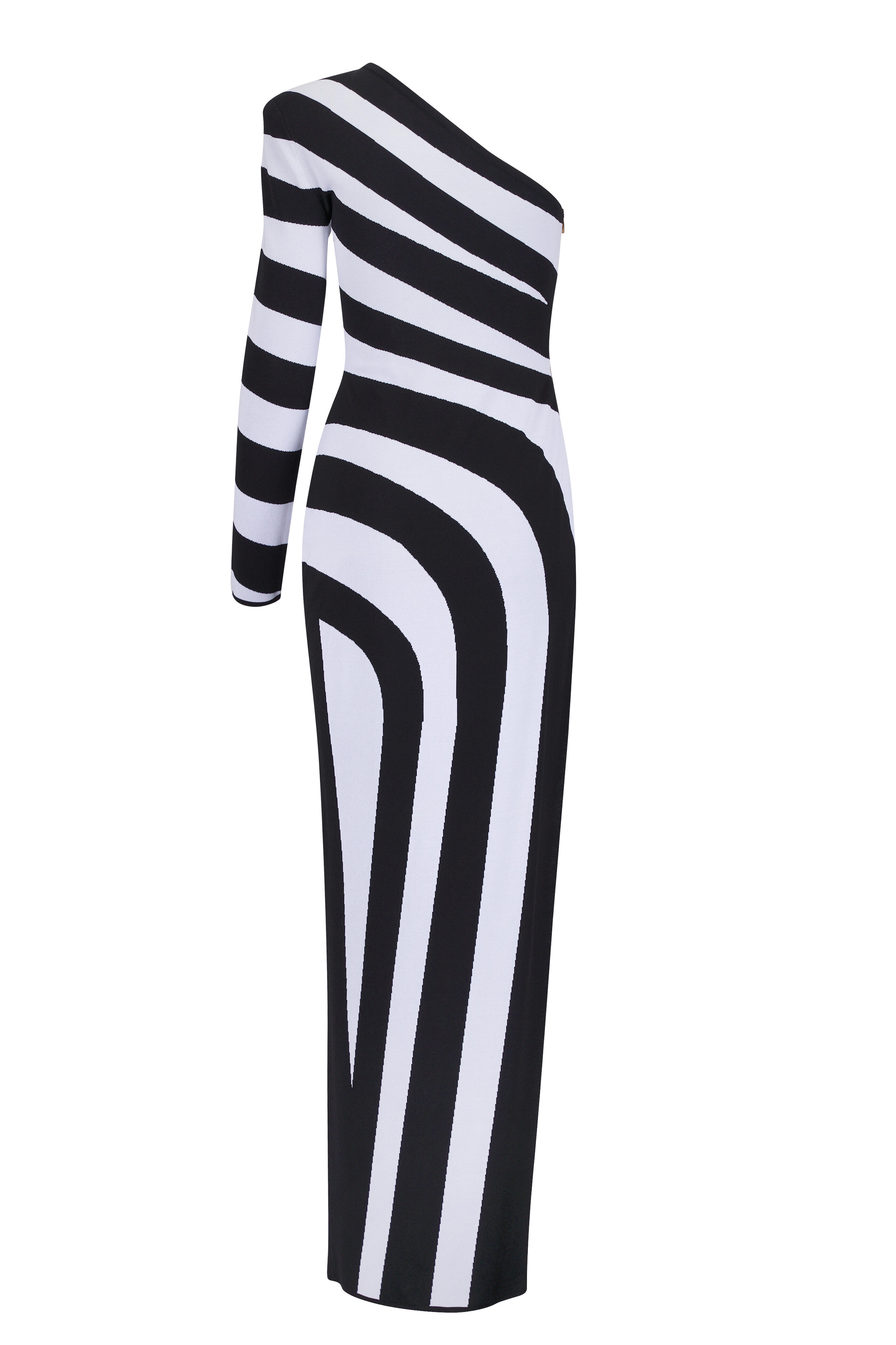 Balmain - Black & White One Shoulder Knit Maxi Dress