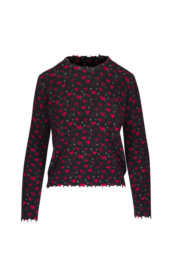 R13 Black & Red Printed Relaxed Crewneck Sweater